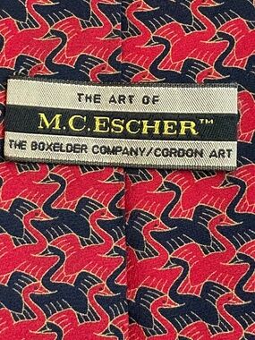 Vintage MC Escher Silk Tie Red Blue Bird Tessellation Boxelder Made in Italy